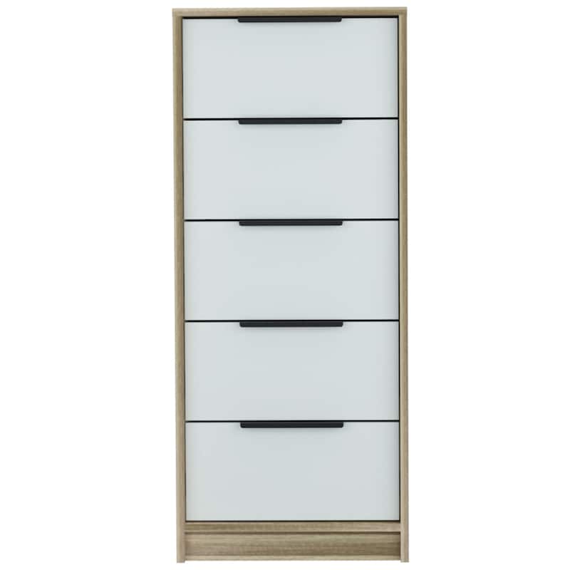 Wood Modern 5 Drawer Dresser Chest with Metal Glides and Handles
