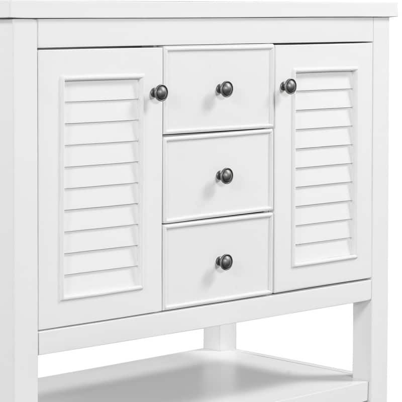 36" Bathroom Vanity with/without Sink, Bathroom Vanity Cabinet with 2 Cabinets and Drawers, Open Shelf, Solid Wood Frame