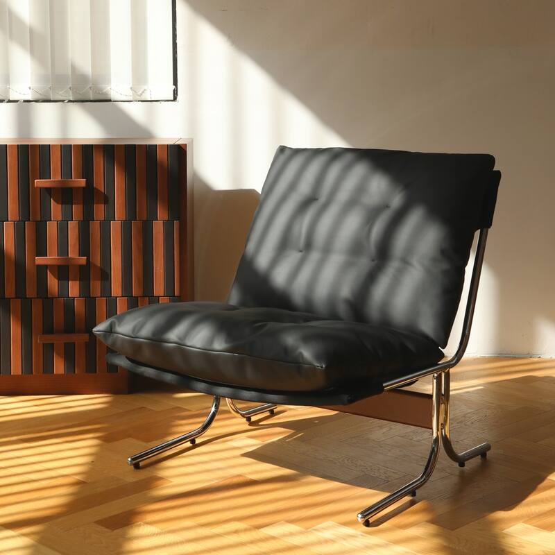 Faux Leather Accent Chair With Metal Legs - Black