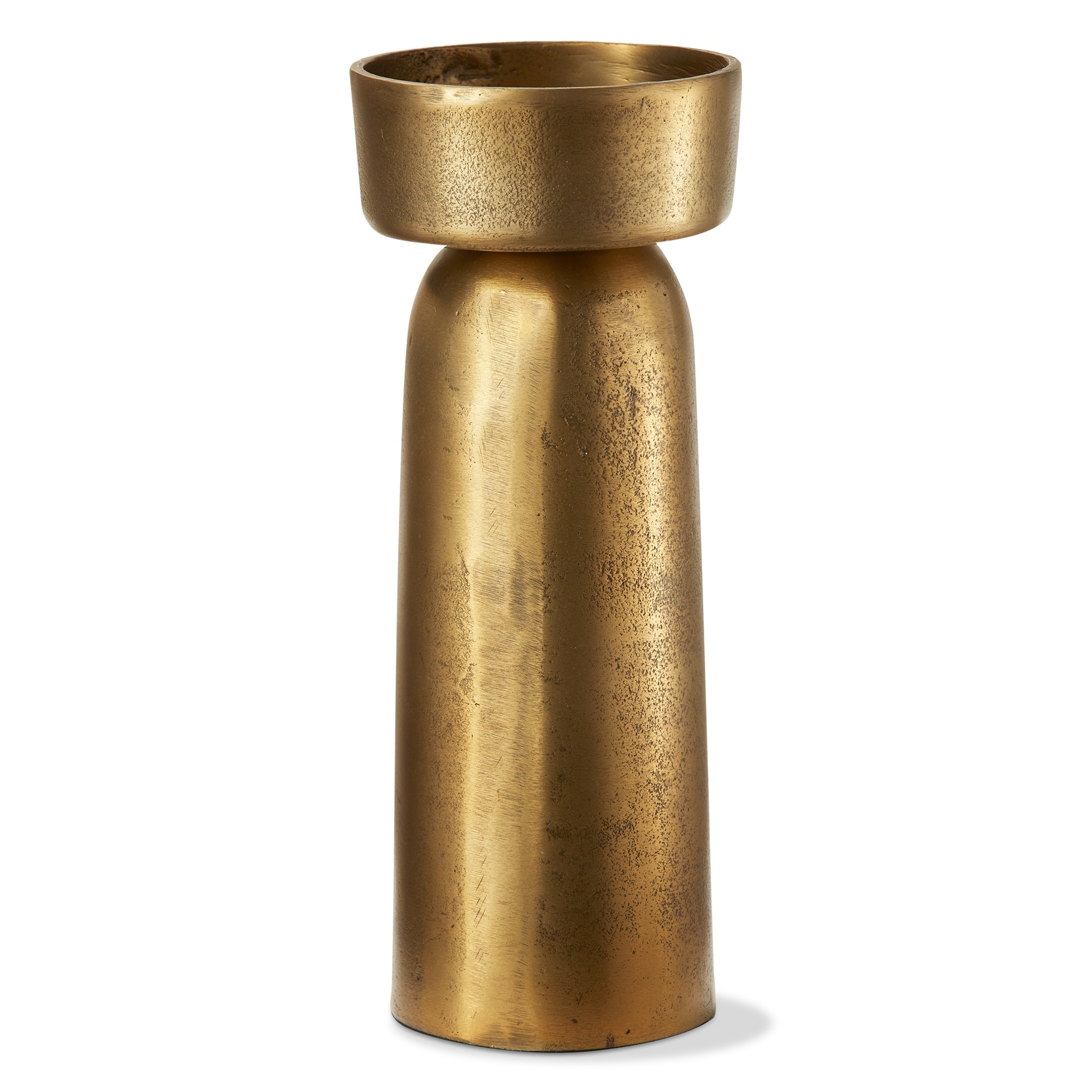 Knoll Tall Pillar Candle Holder Antique Brass Gold 10 in H Decorative Candle Holders for Fall Harvest Home Decor