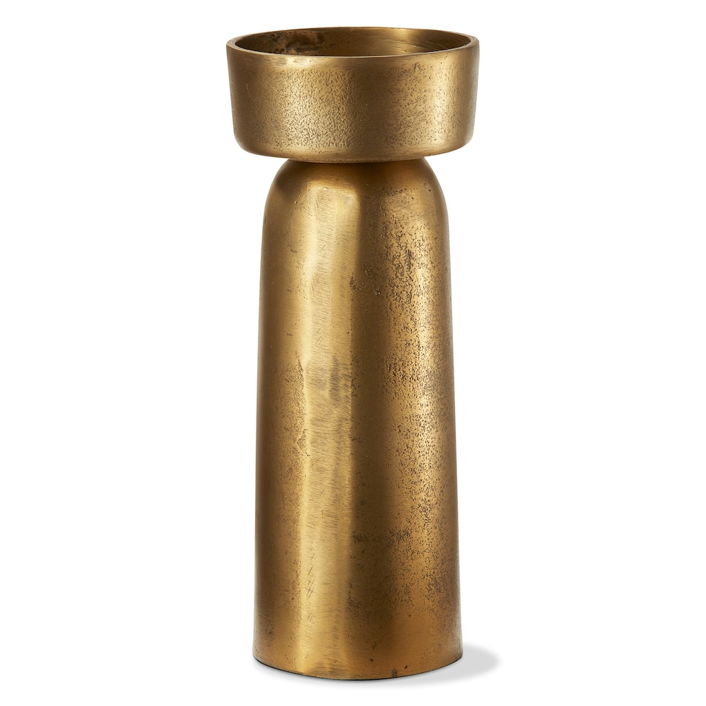 Knoll Tall Pillar Candle Holder Antique Brass Gold 10 in H Decorative Candle Holders for Fall Harvest Home Decor