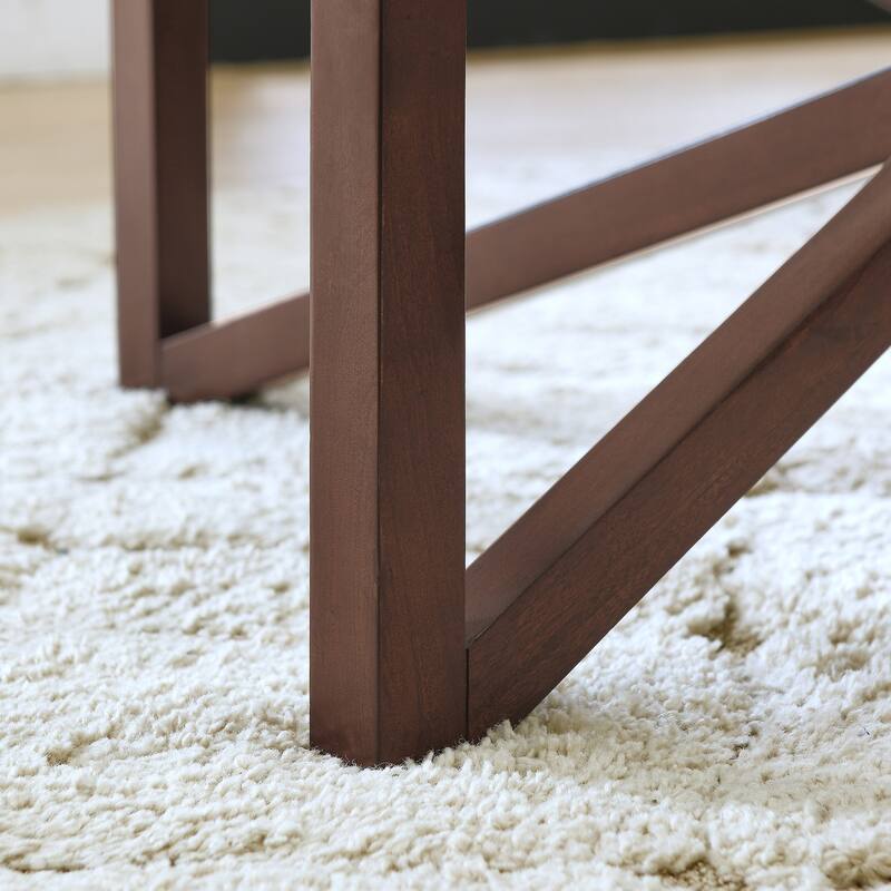 Roomfitters Modern Round Tempered Glass Coffee Table with Solid Wood Base, Clear Top Accent Table for Living Room