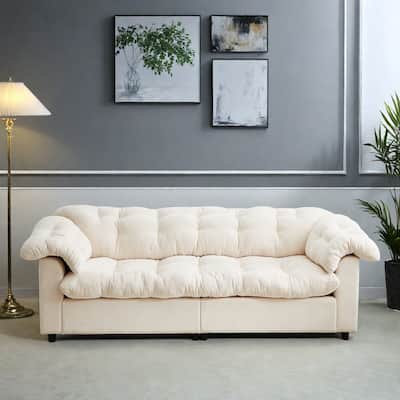99.2" Fabric Modern Classic 3-Seater Sofa, Solid Wood Frame & Plush Cloud Cushioning