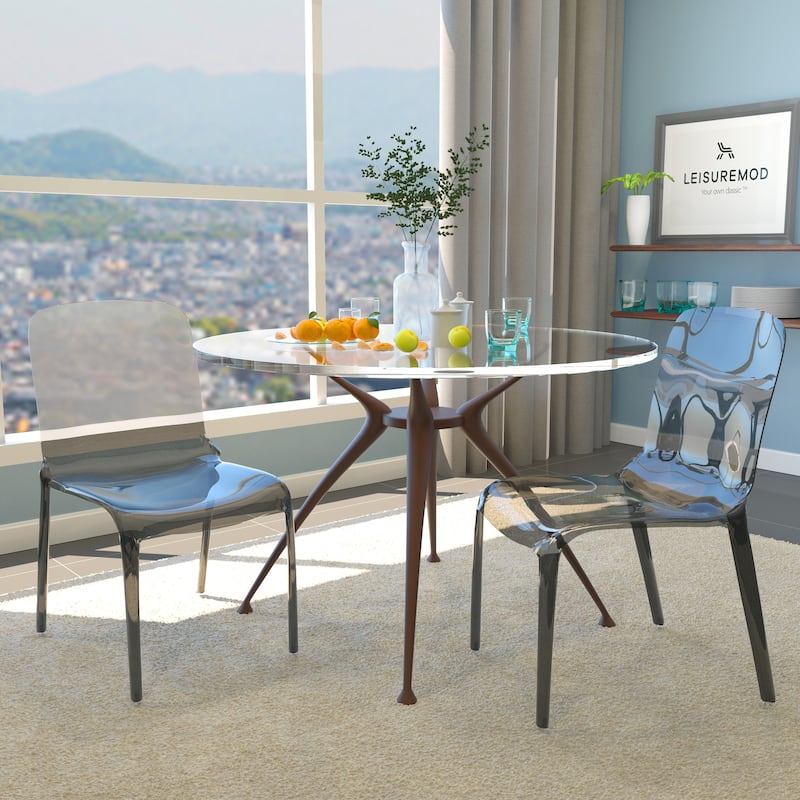 Stackable Plastic Dining Chair Set of 2 Modern Full Back Acrylic Transparent Side Chair