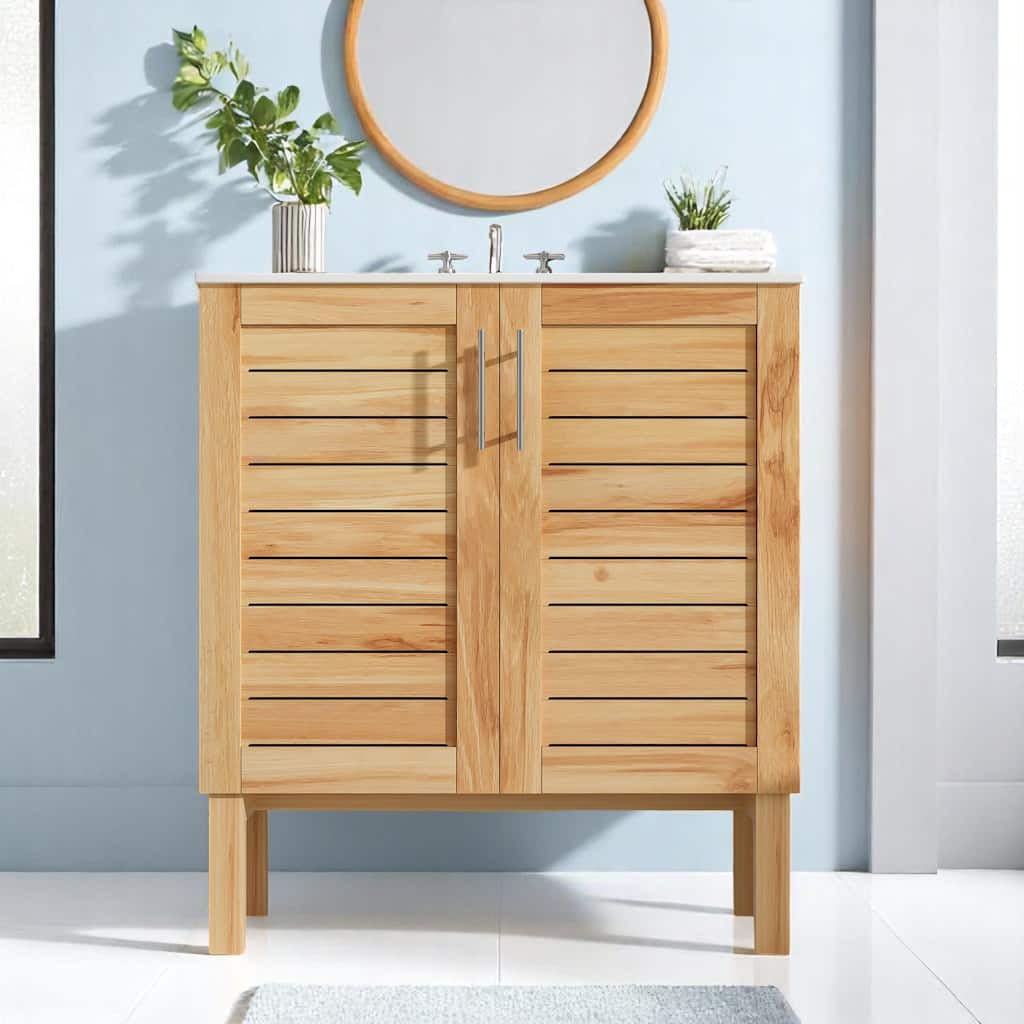 30" Mid-Century Modern Freestanding Bathroom Vanity with Ceramic Sink, Soft-Close Doors, and Ample Storage