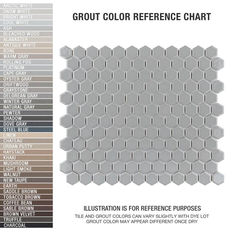 Merola Tile Metro 1" Hex Glossy Light Grey 10-1/4" x 11-7/8" Porcelain Floor and Wall Tile