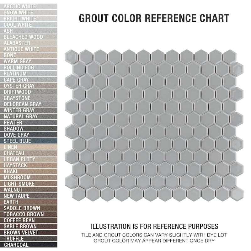 Merola Tile Metro 1" Hex Glossy Light Grey 10-1/4" x 11-7/8" Porcelain Mosaic Floor and Wall Tile