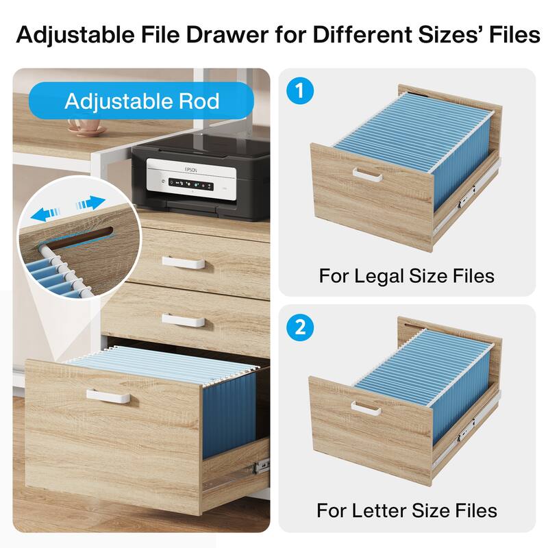 63" Computer Desk with Monitor Stand, Ergonomic Home Office Desks with Drawers File Cabinet
