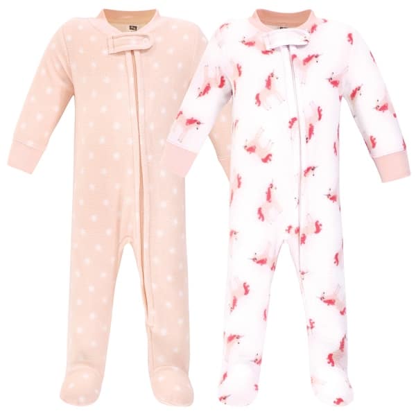 slide 1 of 1, Hudson Baby Infant Girl Fleece Zipper Sleep and Play 2pk, Pink Unicorn 0-3 Months - Pink Unicorn