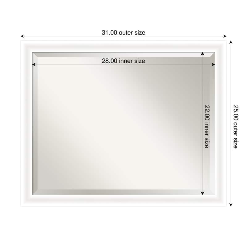 Oliver Narrow Beveled Wood Framed Wall Mirror - 31 x 25 in - Oliver White Narrow