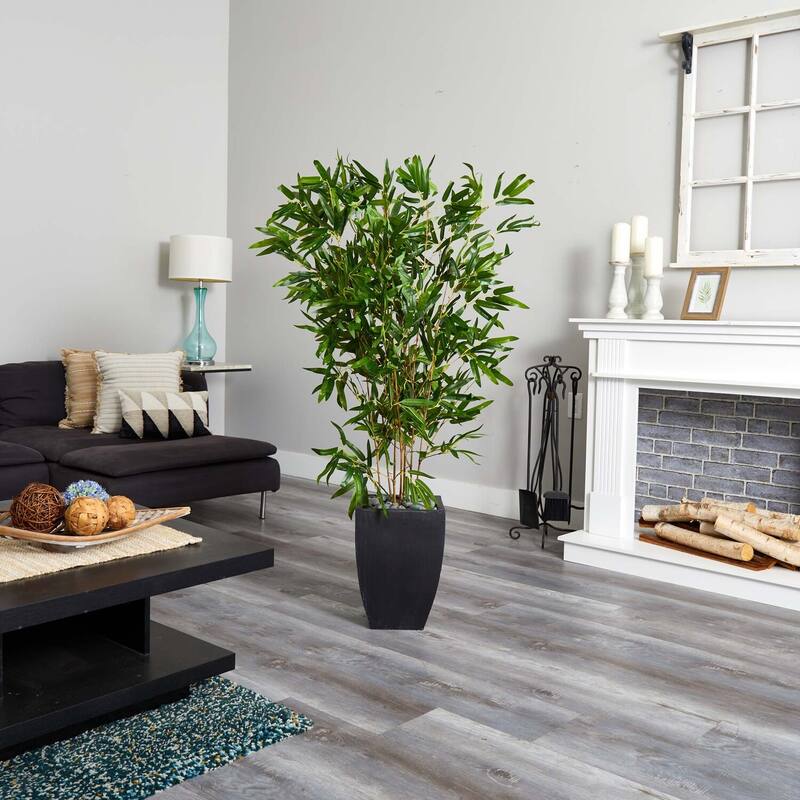 Artificial Bamboo Tree 5ft Real Touch Indoor Outdoor Plant in Black Planter - Green - 51-60 Inches