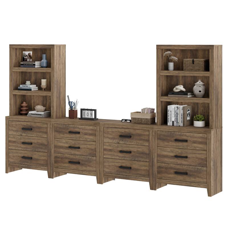 WAMPAT Farmhouse TV Stand for 75 inch TVs, Modular Media Console with Storage Drawers