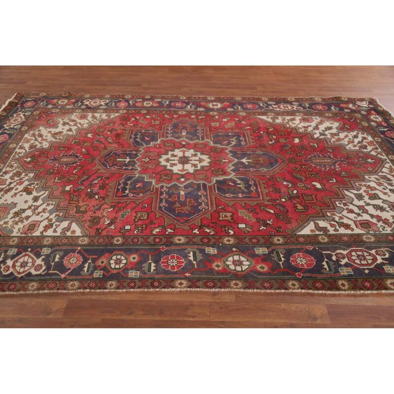 Hand Knotted Oriental 100% Wool Carpet Traditional Medallion Red Heriz Area Rug - 9' 6'' X 6' 3''