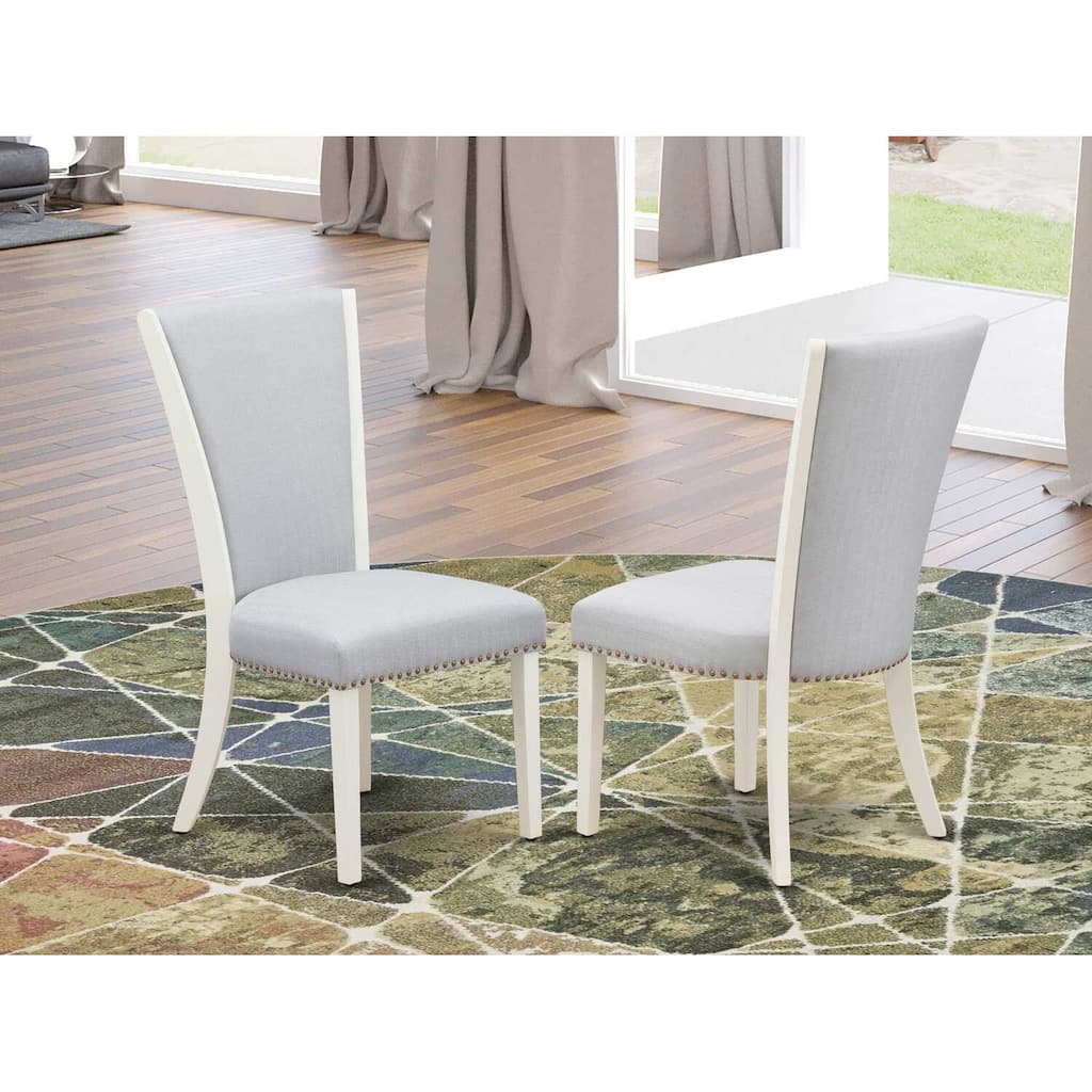 Upholstered Parsons Chairs Set of 2 - Linen White Wood Frame Grey Fabric Seat Nailhead Accent Dining Chairs