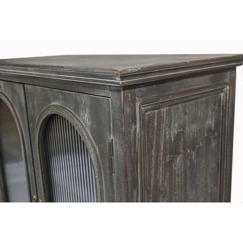 Farmhouse Storage Cabinet,Wood Kitchen Pantry Cabinet with 2 Glass Doors & 2 Drawers,Freestanding Buffet Cupboard with Shelves