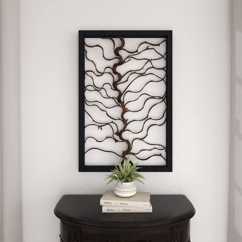Teak Wood Tree Branch Wall Decor with Black Frame - Brown - Roche River Decor