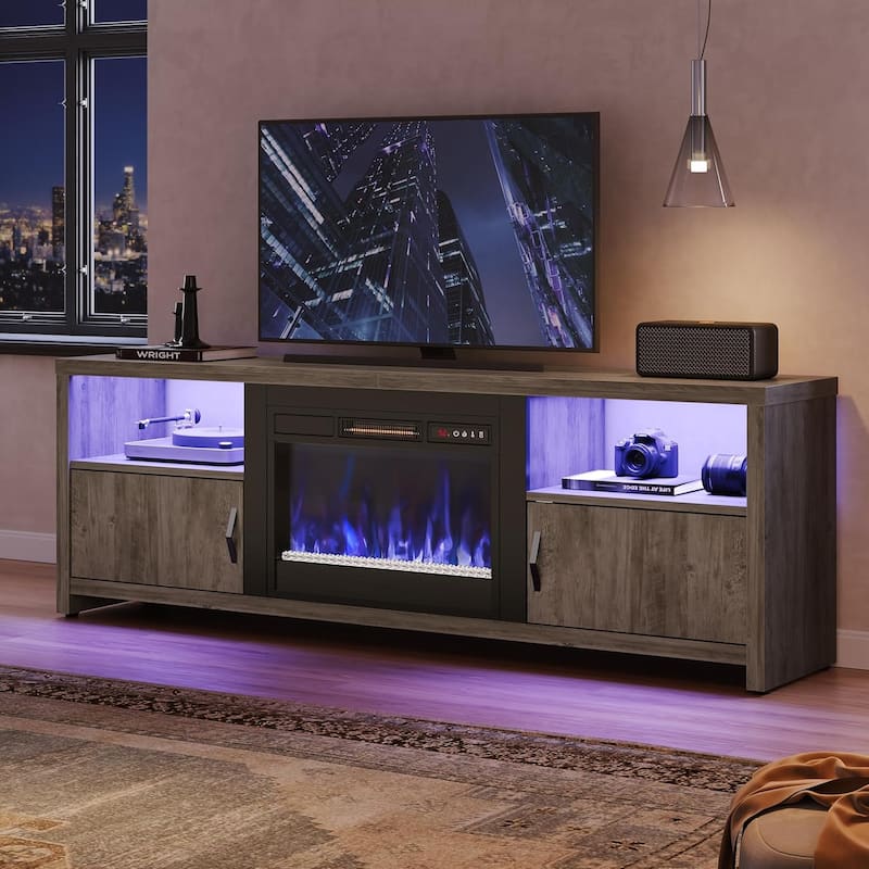 Bestier 71" Fireplace TV Stand for TVs up to 75" LED Entertainment Center with 23" Remote Control Electric Fireplace