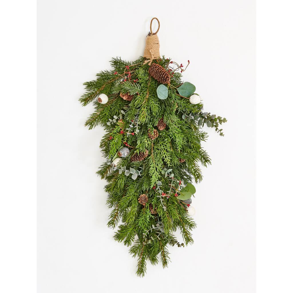 30" Christmas Artificial Spruce Evergreen Pine Cypress Pine Cones & Fig Teardrop Swag - 30
