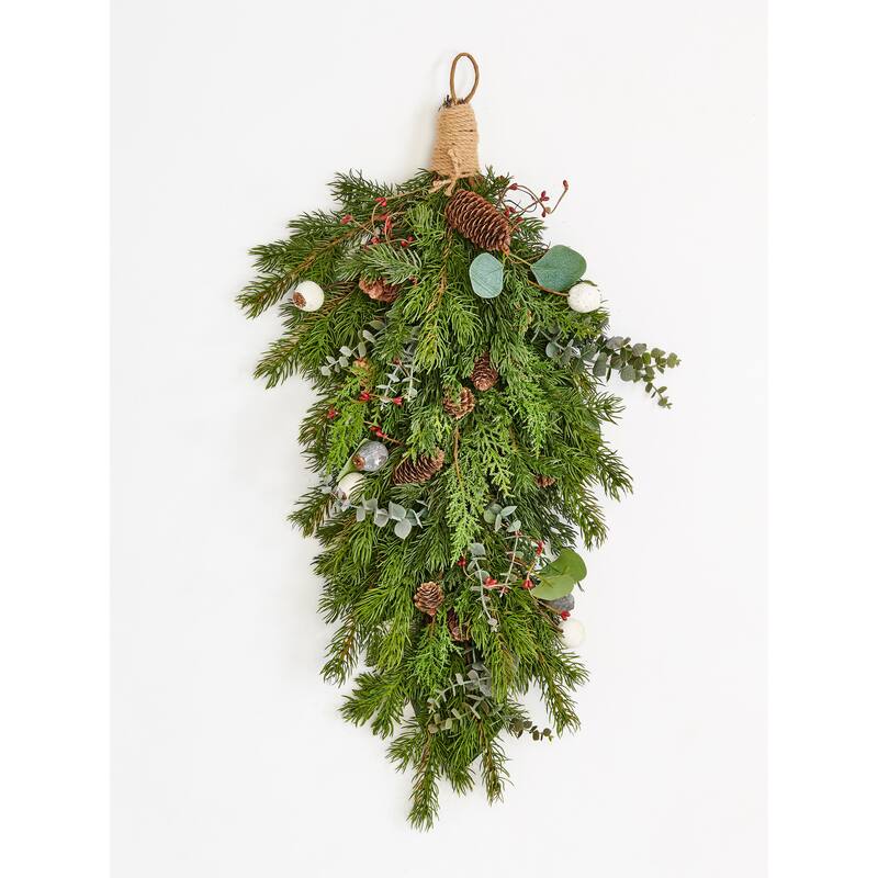 30" Christmas Artificial Spruce Evergreen Pine Cypress Pine Cones & Fig Teardrop Swag - 30