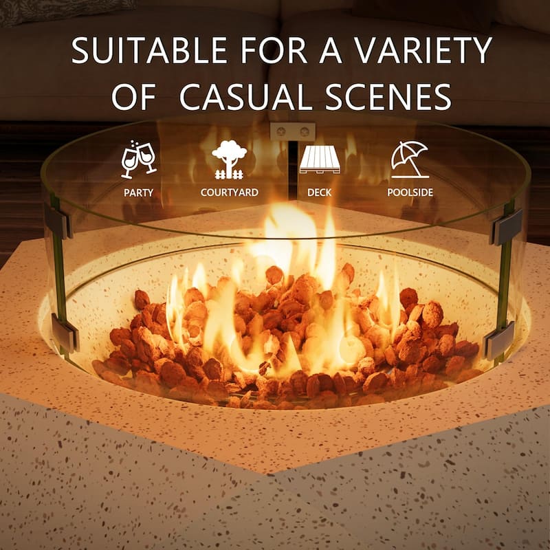 COSIEST White Hexagonal Terrazzo Outdoor Firepit with Wind Guard