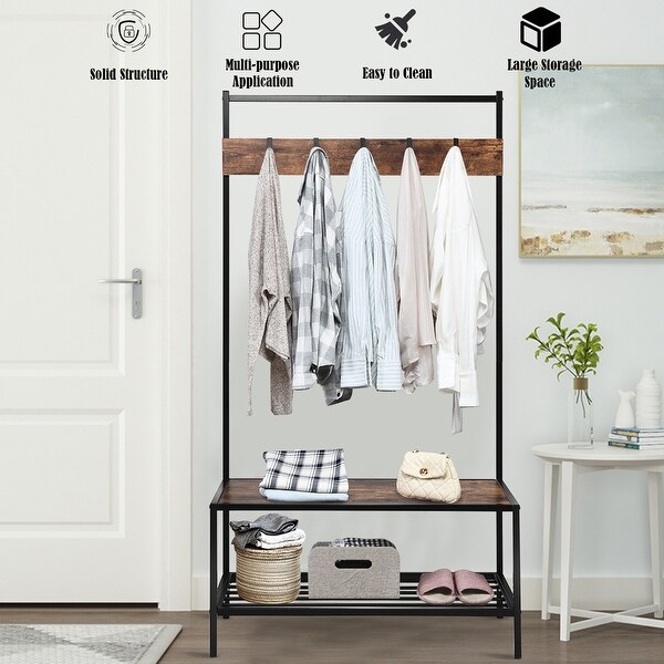 3 In 1 Entry Coat Rack Hall Tree Bench With Hooks Entryway Shoe