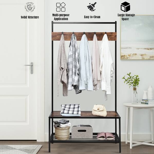 Shop Costway 3 In 1 Industrial Coat Rack Shoe Bench Entryway Hall