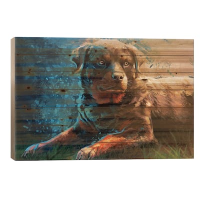 Rottweiller Print On Wood by Louise Goalby - Multi-Color