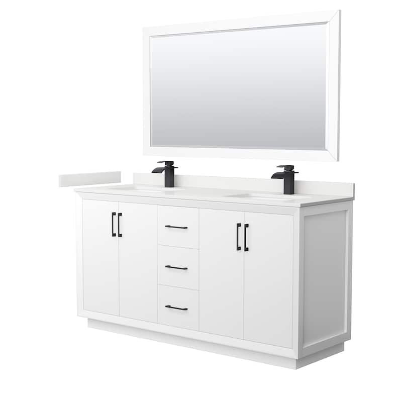 Wyndham Collection WCF414166D-QTZ-UNSM58 Strada 66" Free Standing - White / White Quartz Top / Matte Black Hardware