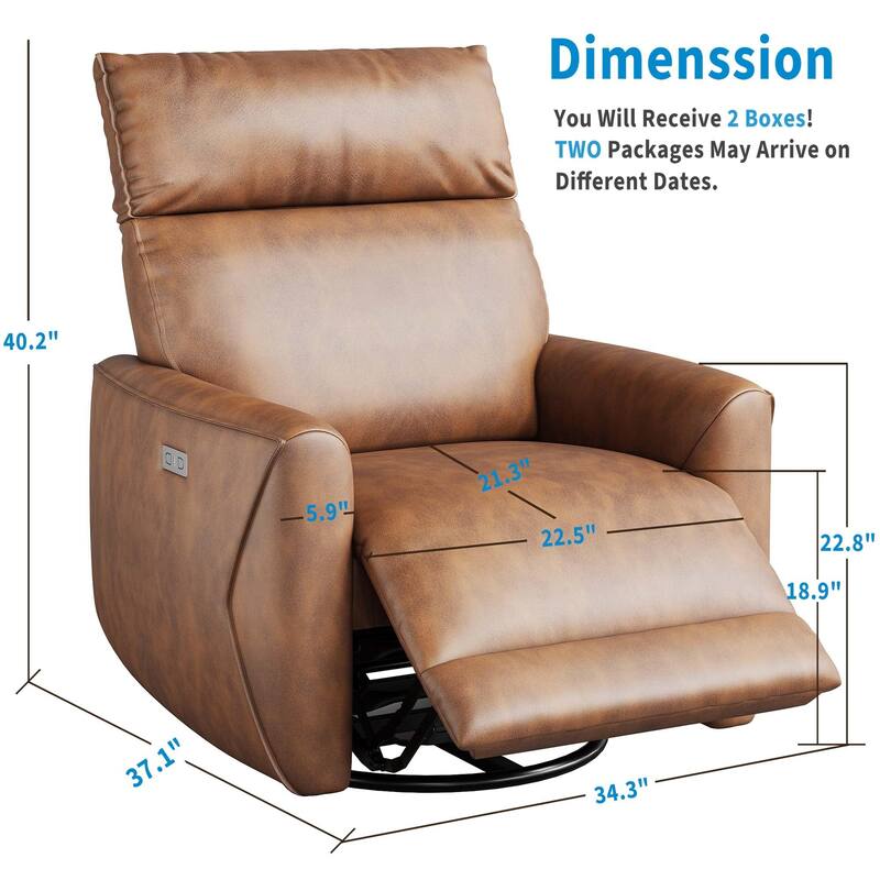 Power Recliner Chair, Swivel Rocker Chair for Adults, Upholstered Fabric Glider Recliner Nursery Chair with USB Ports