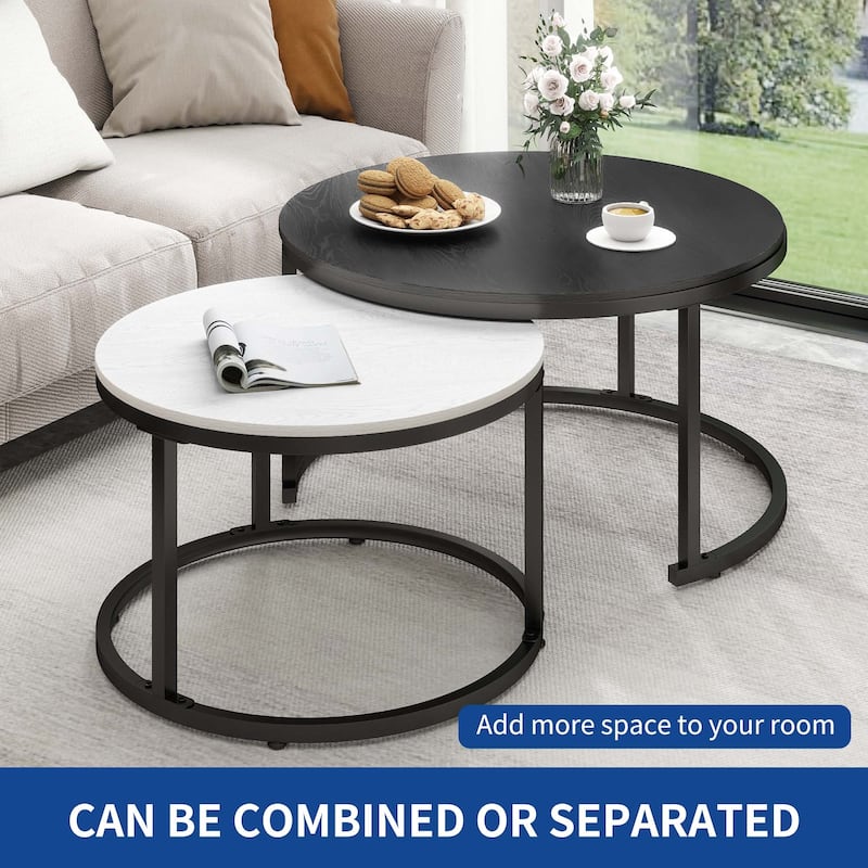 Moasis Modern Round Sofa Nesting Coffee Table Set of 2 for Living Room