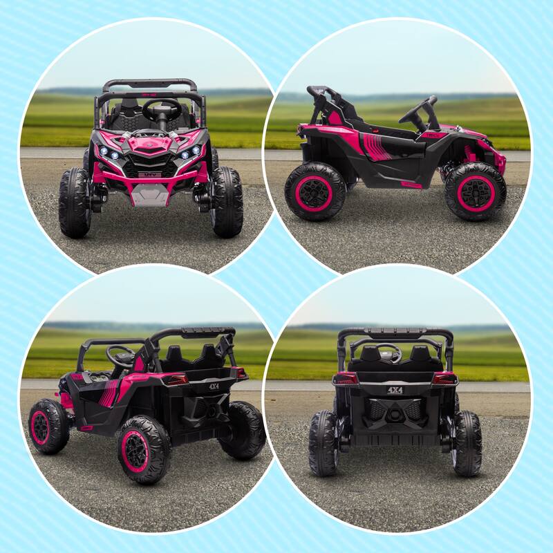 Kids 24V Electric UTV Ride-On with 4 Shock Absorbers, Horn, Music, and LED Light