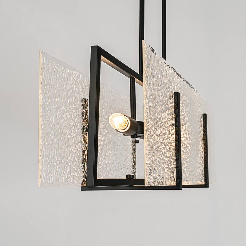 4-Light Glass Chandelier Linear Kitchen Island Light for Dining Room