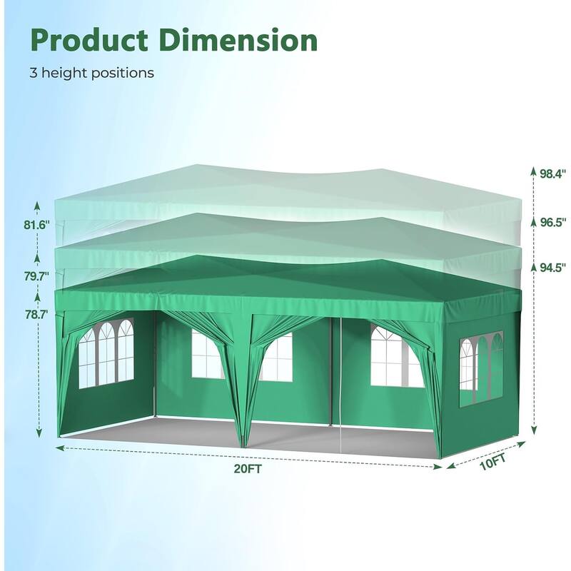10 x 20 Pop Up Canopy Tent with 6 Sidewalls, Portable Party Canopy with 6 Weight Bag