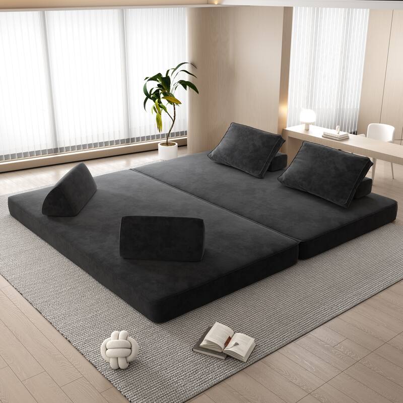 86.6" Convertible Loveseat Sofa Bed with Removable Backrests, Chenille Fabric Sleeper Sofa, Chaise Lounge, Floor Folding Couch