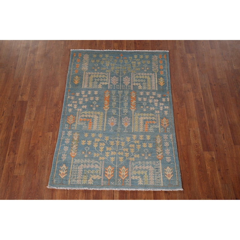 Light Blue Kazak Accent Rug Hand-Knotted Wool Carpet - 3'1" x 4'4"