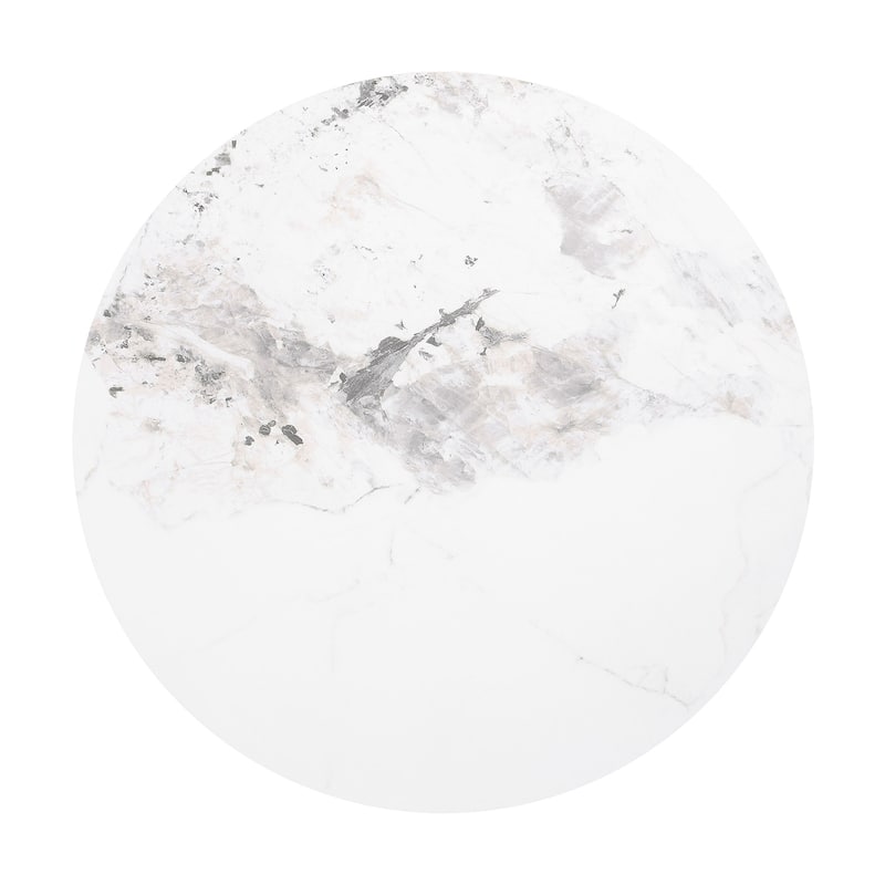 Round Sintered Stone End Table with Fluted Metal Base in White