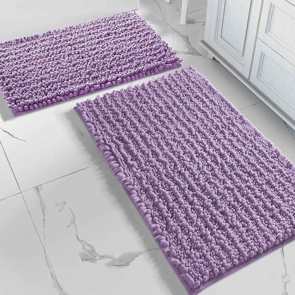 2 Piece Set Lavender Soft Cozy Plush Chenille Bath Mat Bathroom Rug