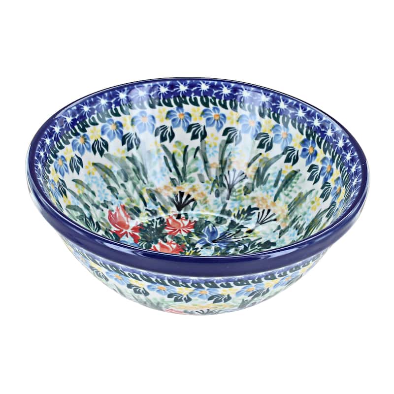 Blue Rose Polish Pottery Ceramika Artystyczna Cereal Bowl - Day Lily Bouquet