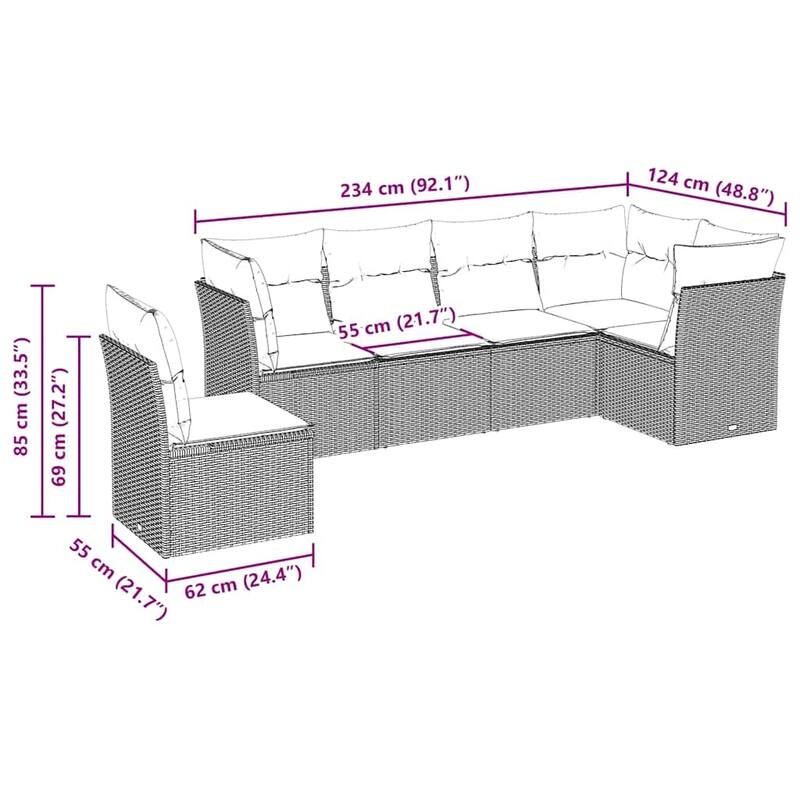 vidaXL Garden Sofa Set Black - 48.8 x 92.1 x 27.2