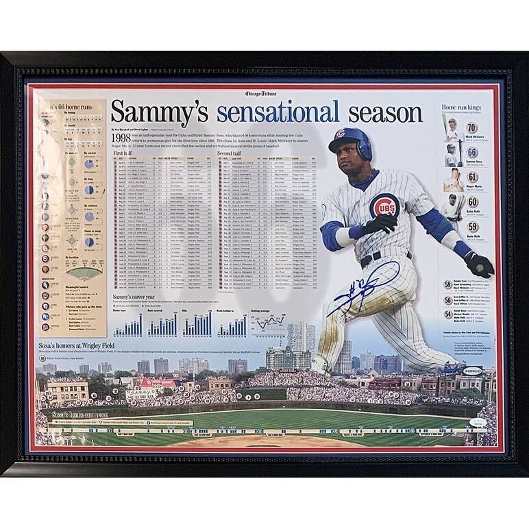 Sammy Sosa Autographed Chicago Cubs 1998 66 Home Run Signed Baseball Framed 22x28 Photo Poster JSA COA - 8'6" x 11'6"
