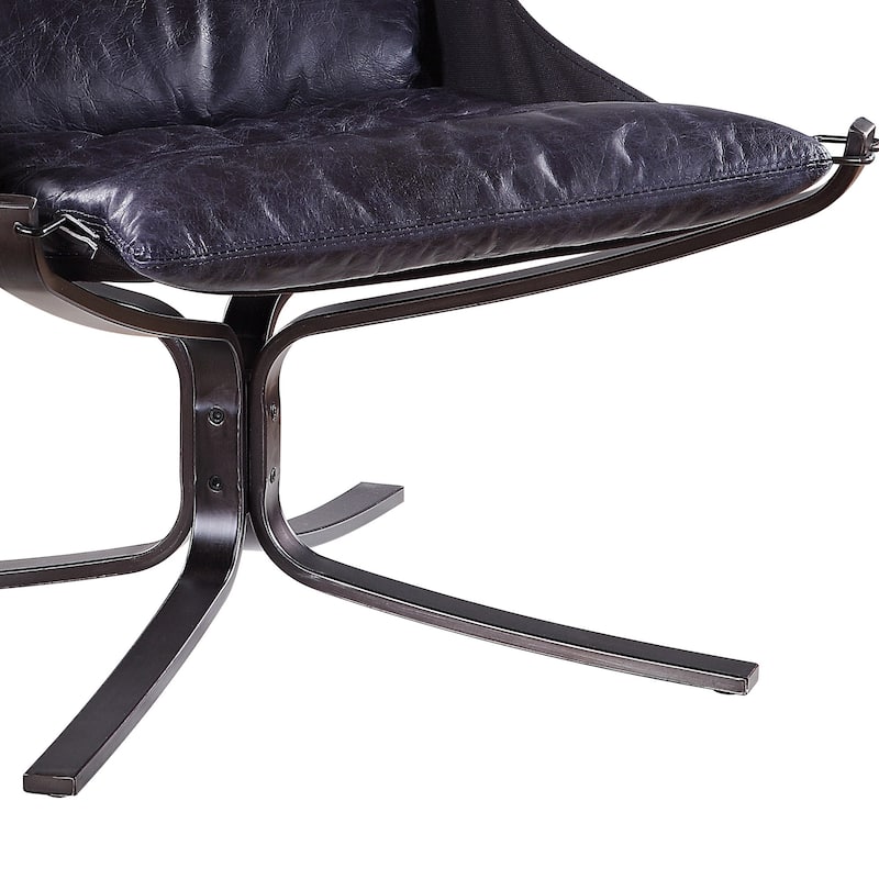 Star Base Metal Accent Chair with Faux Leather Seating, Blue and Brown