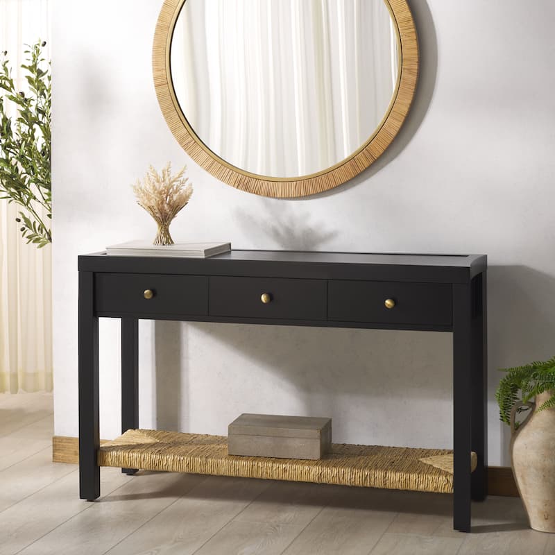 SAFAVIEH Couture Berlynne Banana Stem Shelf Console Table - 48"W x 15"D x 30"H - Black/Natural
