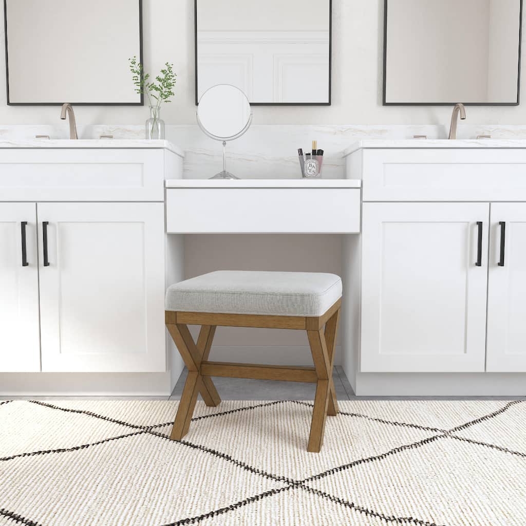 Hillsdale Somerset Backless Wood Vanity Stool, Dark Driftwood - Dark Driftwood & Fog Gray - 17" x 17" x 18.5"