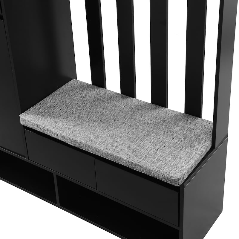 Roomfitters Modern Hall Tree with Storage Bench, Multifunctional Mudroom Cabinet with Pegboard and 4 Hooks