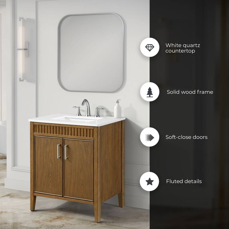 Juliette Warm Walnut Bathroom Vanity with White Quartz Top