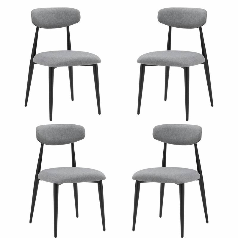 Modern Curved Back Dining Chairs, Round Upholstered Seat with Metal Frame - Gray - Set of 4
