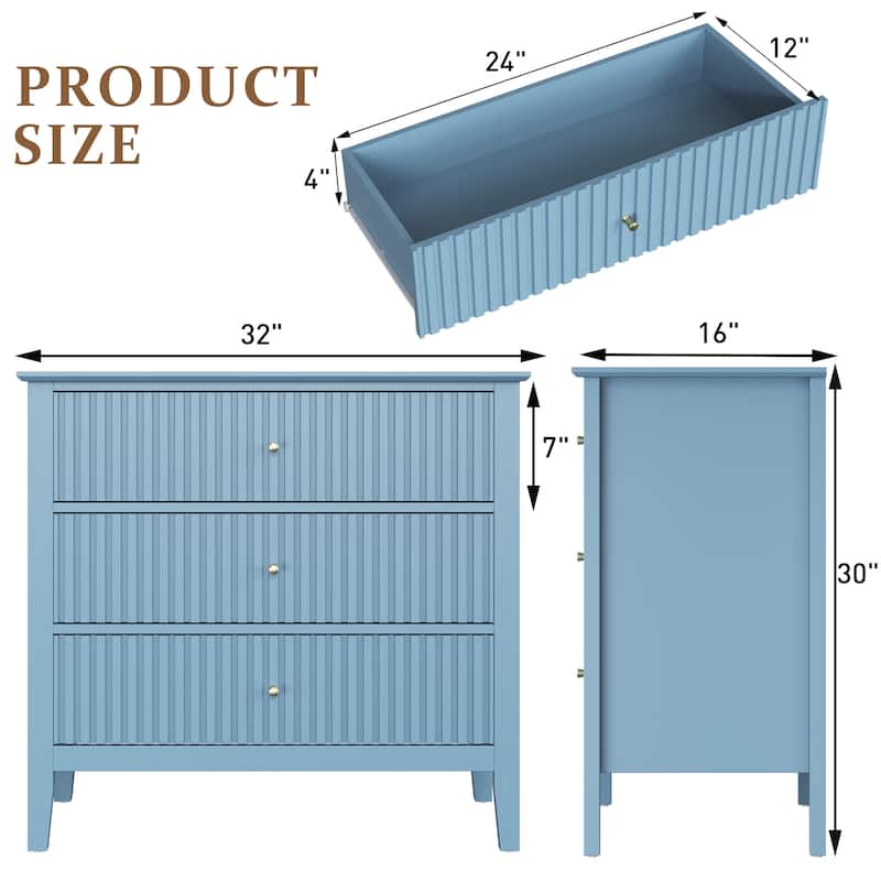 Fluted 3 Drawer Dresser