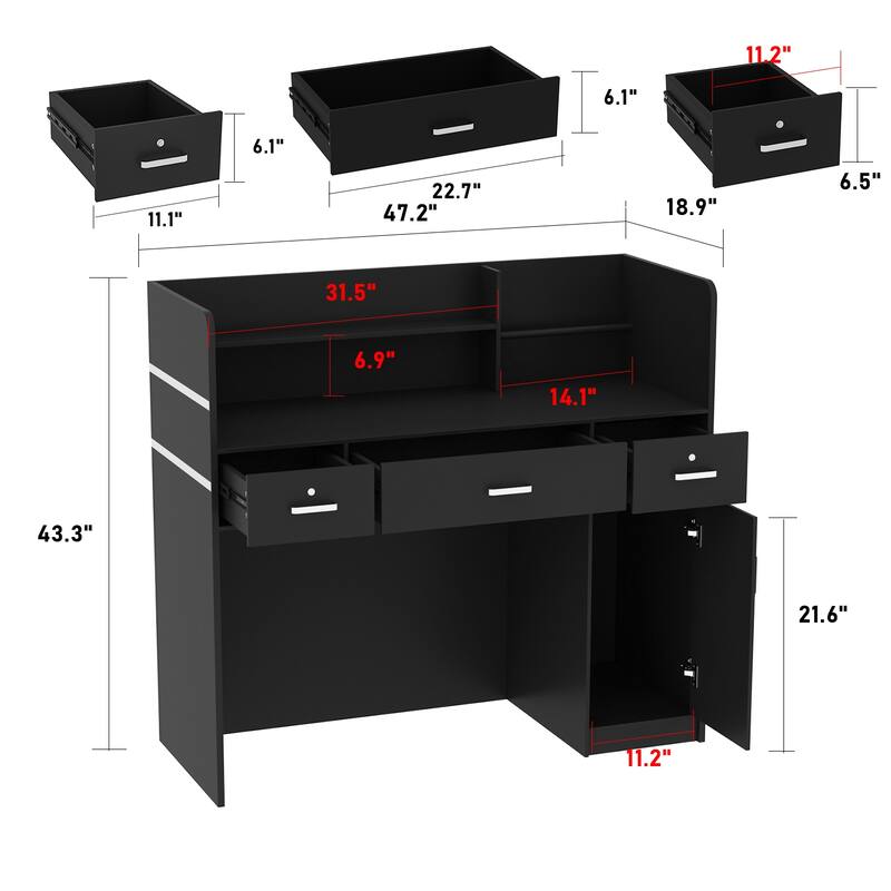 Kerrogee 47.2"L Reception Counter Desk with Lockable Drawers Table