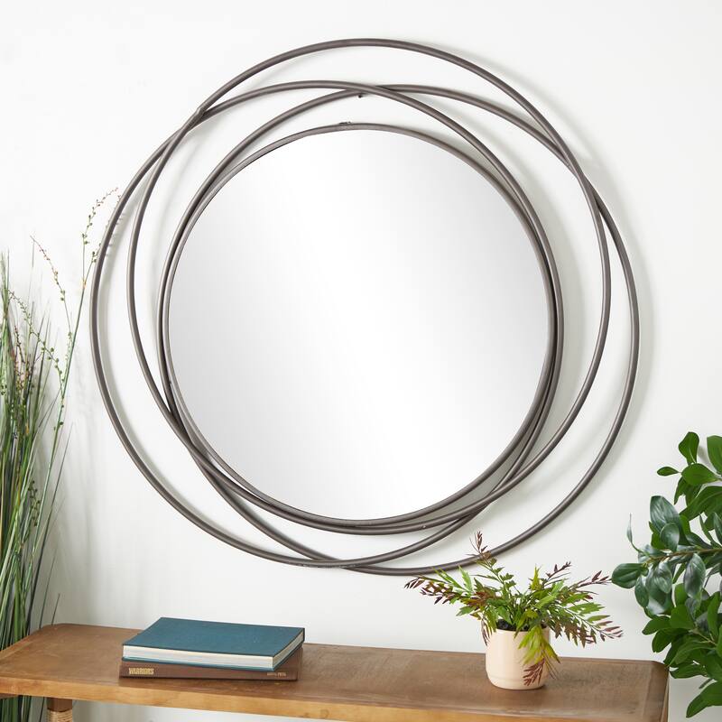 Metal Wall Mirror with Overlapping Circles - Gray or Gold - Roche River Decor