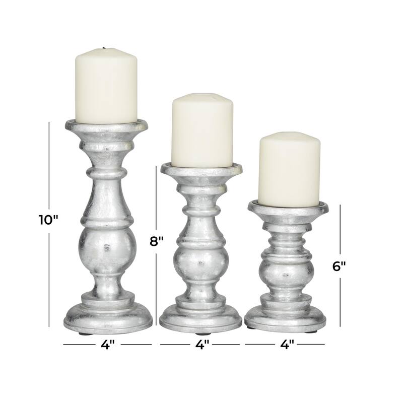 Mango Wood Distressed Turned Pillar Decorative Candle Holder - Set of 3 - Roche River Decor
